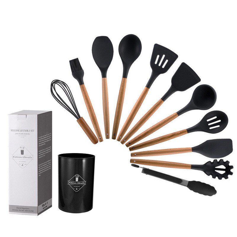 Utensílios De Cozinha 12 pç Madeira e Silicone