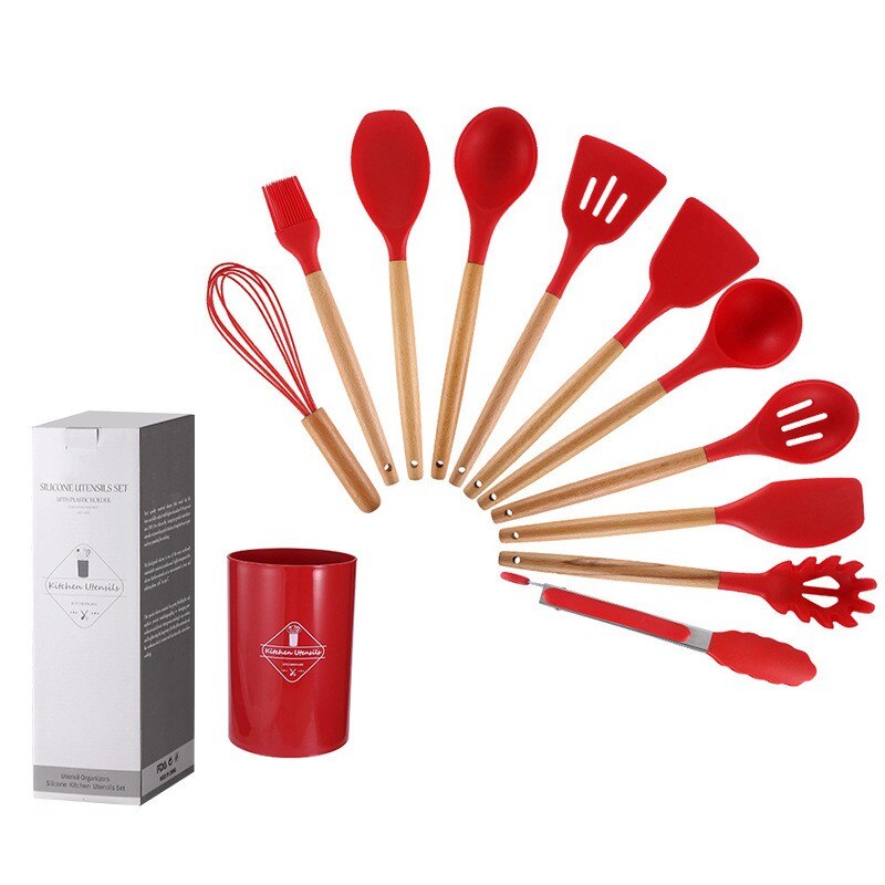 Utensílios De Cozinha 12 pç Madeira e Silicone