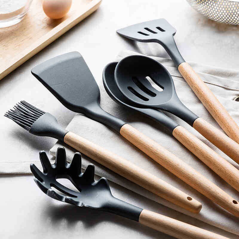 Utensílios De Cozinha 12 pç Madeira e Silicone