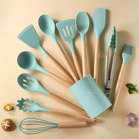 Utensílios De Cozinha 12 pç Madeira e Silicone